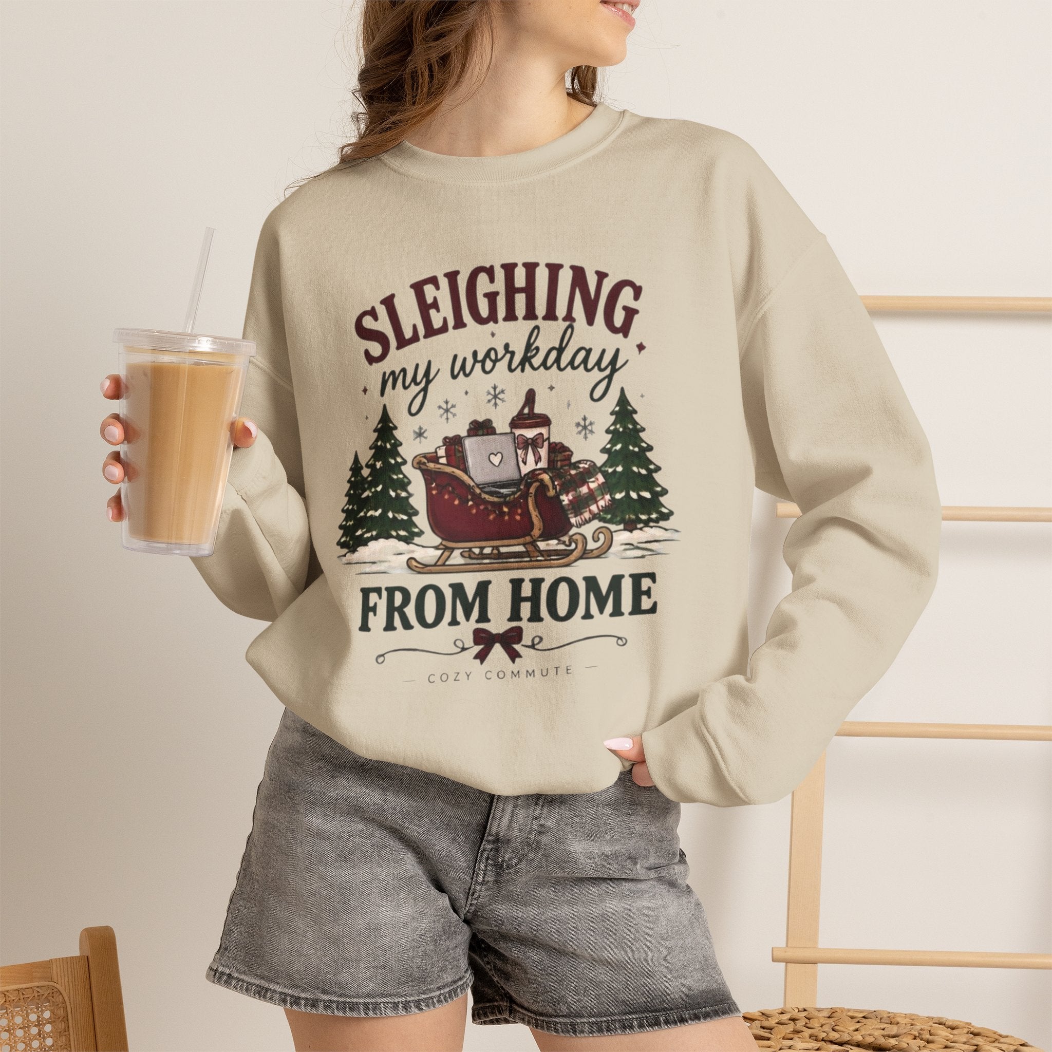 Sleighing My Workday From Home Crewneck Sweatshirt