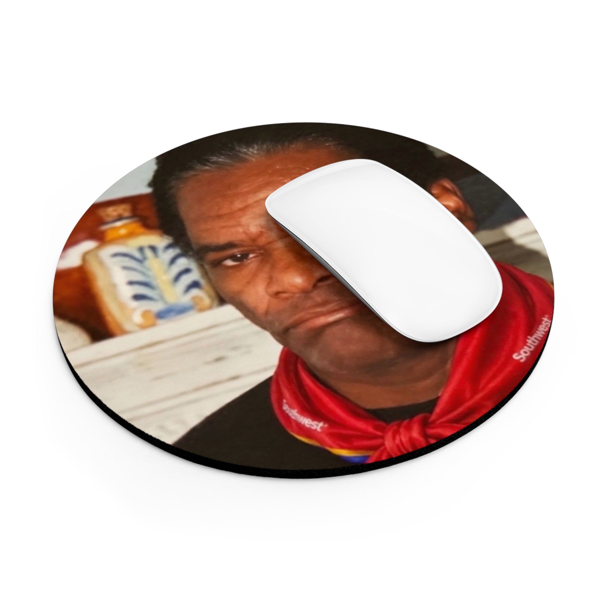 Round Novelty Mouse Pad — Stoic Face Portrait Design