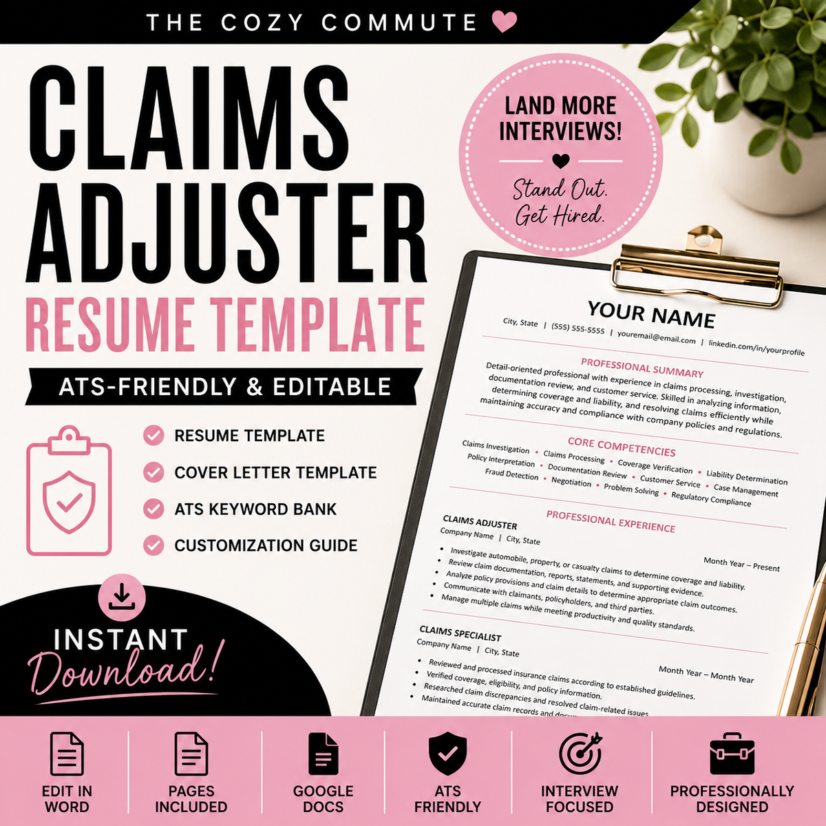 Claims Adjuster Resume Template (Insurance Claims | Auto Claims | Property Claims | Workers Comp)