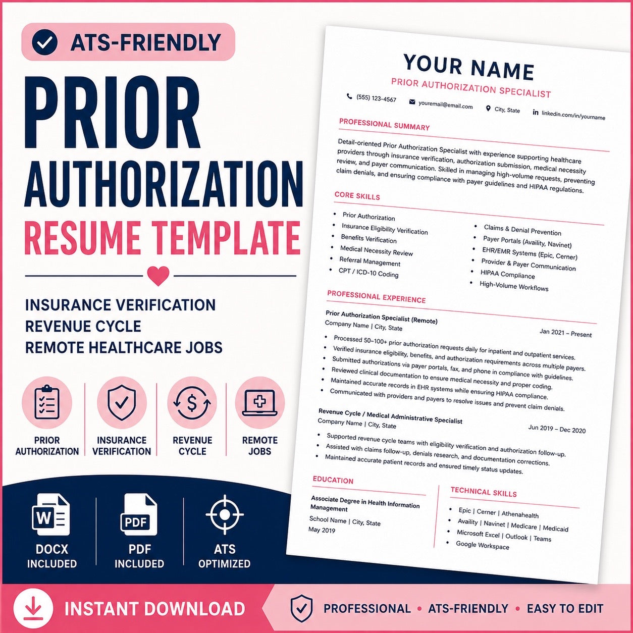 Prior Authorization Resume Template | ATS-Friendly